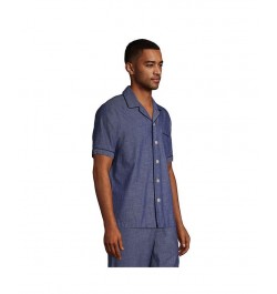 Men's Short Sleeve Poplin Pajama Shirt Medium indigo chambray $29.97 Pajama