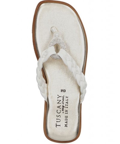 Women's Tuscany Coletta Square Toe Thong Sandals White $39.75 Shoes