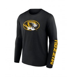 Men's Branded Black Missouri Tigers Double Time 2-Hit Long Sleeve T-shirt $25.19 T-Shirts