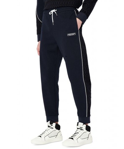 Men's AX Logo Jacquard Panel Fleece Joggers Blue $90.00 Pants