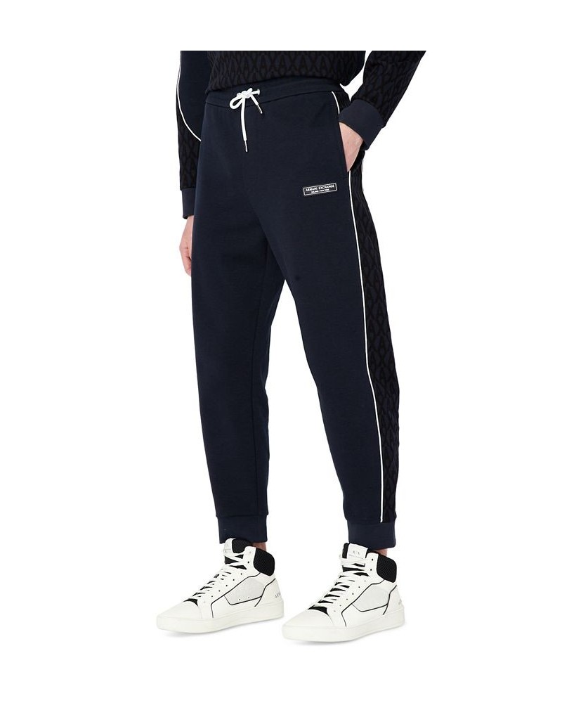 Men's AX Logo Jacquard Panel Fleece Joggers Blue $90.00 Pants