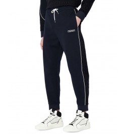 Men's AX Logo Jacquard Panel Fleece Joggers Blue $90.00 Pants