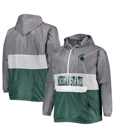 Men's Branded Gray, Green Michigan State Spartans Big and Tall Water-Resistant Half-Zip Hoodie $36.03 Sweatshirt