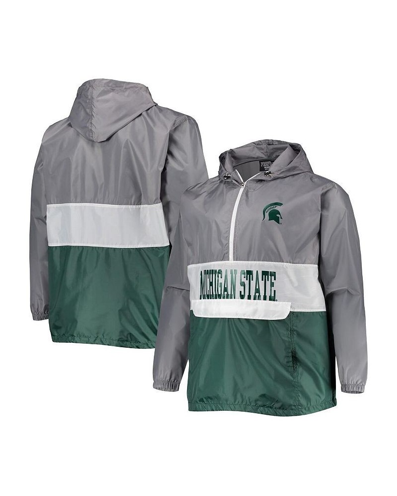 Men's Branded Gray, Green Michigan State Spartans Big and Tall Water-Resistant Half-Zip Hoodie $36.03 Sweatshirt