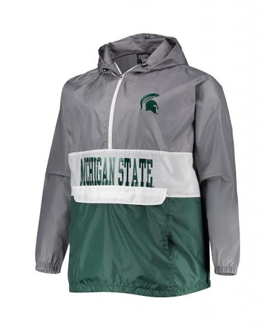 Men's Branded Gray, Green Michigan State Spartans Big and Tall Water-Resistant Half-Zip Hoodie $36.03 Sweatshirt