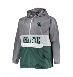 Men's Branded Gray, Green Michigan State Spartans Big and Tall Water-Resistant Half-Zip Hoodie $36.03 Sweatshirt