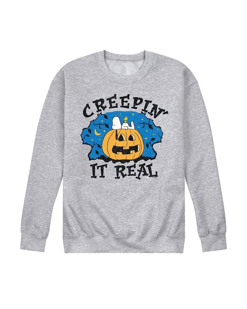 Men's Peanuts Creeping It Real Fleece T-shirt Gray $31.89 T-Shirts