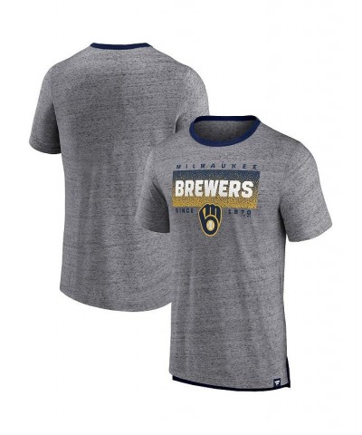 Men's Branded Heathered Gray Milwaukee Brewers Iconic Team Element Speckled Ringer T-shirt $23.39 T-Shirts