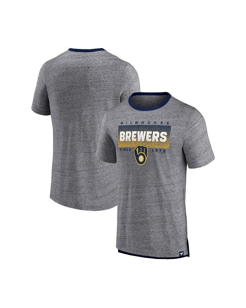 Men's Branded Heathered Gray Milwaukee Brewers Iconic Team Element Speckled Ringer T-shirt $23.39 T-Shirts