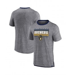 Men's Branded Heathered Gray Milwaukee Brewers Iconic Team Element Speckled Ringer T-shirt $23.39 T-Shirts