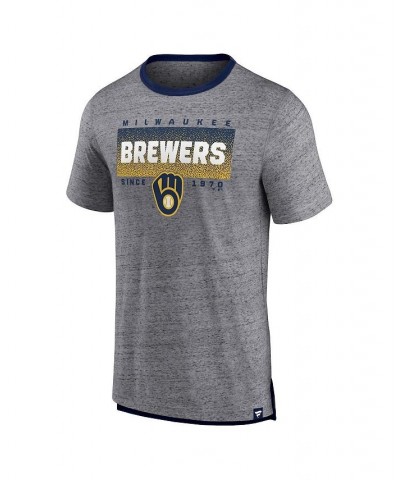 Men's Branded Heathered Gray Milwaukee Brewers Iconic Team Element Speckled Ringer T-shirt $23.39 T-Shirts