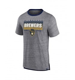 Men's Branded Heathered Gray Milwaukee Brewers Iconic Team Element Speckled Ringer T-shirt $23.39 T-Shirts