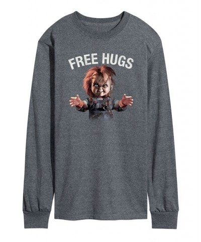 Men's Chucky Free Hugs Long Sleeve T-shirt Gray $23.94 T-Shirts