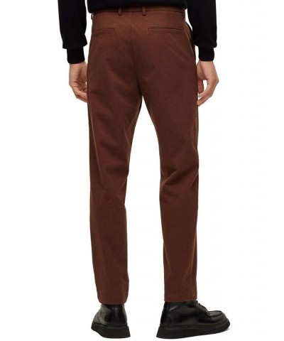 BOSS Men's Slim-Fit Micro-Patterned Stretch Fabric Trousers Brown $65.80 Pants