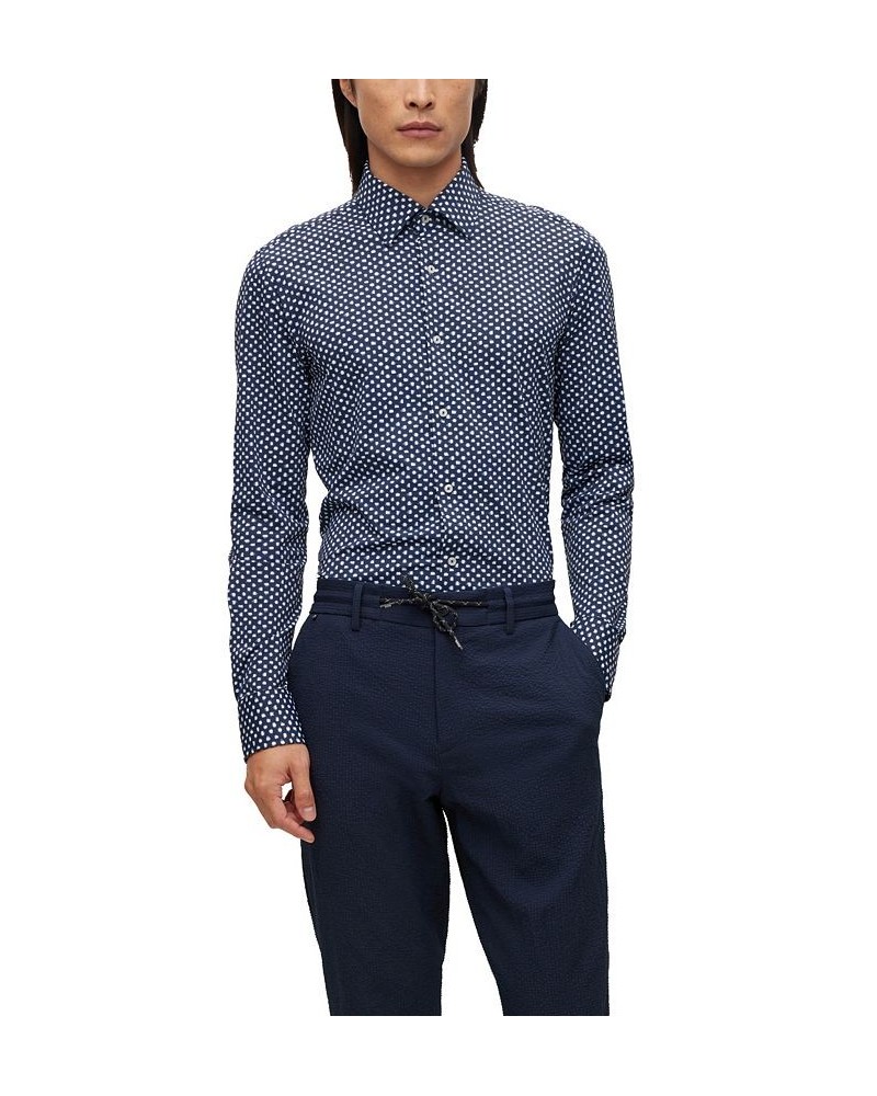 BOSS Men's Printed Performance-Stretch Jersey Slim-Fit Shirt Blue $83.20 Shirts