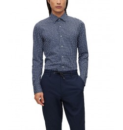 BOSS Men's Printed Performance-Stretch Jersey Slim-Fit Shirt Blue $83.20 Shirts