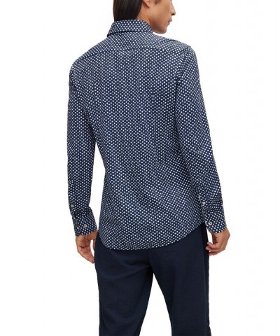 BOSS Men's Printed Performance-Stretch Jersey Slim-Fit Shirt Blue $83.20 Shirts