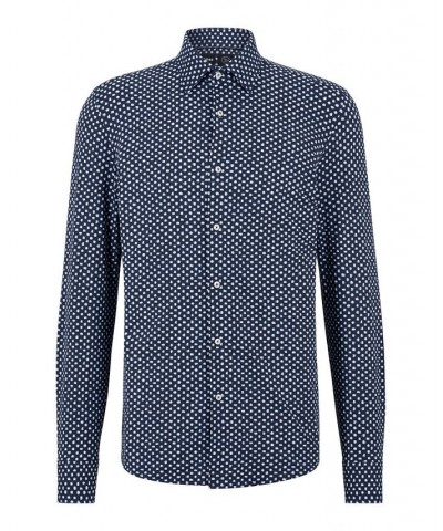 BOSS Men's Printed Performance-Stretch Jersey Slim-Fit Shirt Blue $83.20 Shirts