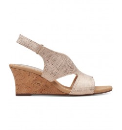 Women's Kyarra Aster Cutout Wedge Sandals Tan/Beige $42.51 Shoes