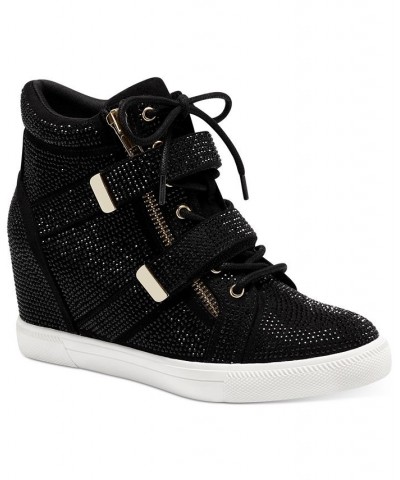 Women's Debby Wedge Sneakers Black $31.85 Shoes