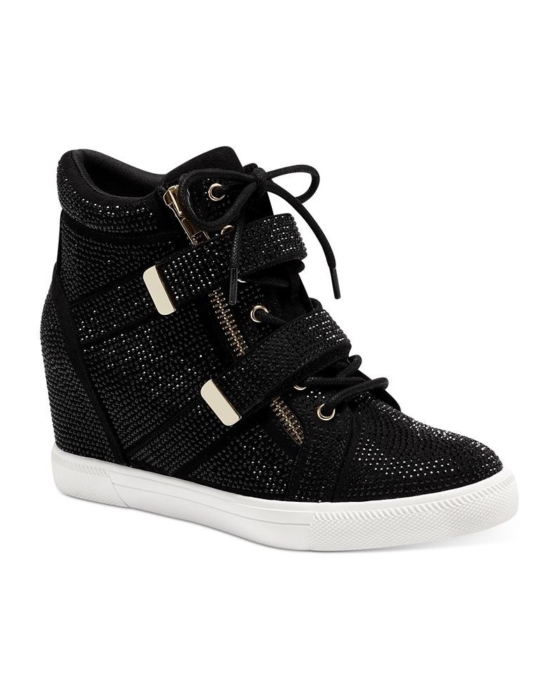 Women's Debby Wedge Sneakers Black $31.85 Shoes