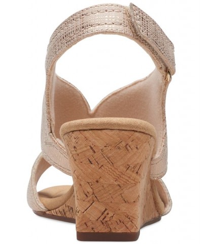 Women's Kyarra Aster Cutout Wedge Sandals Tan/Beige $42.51 Shoes