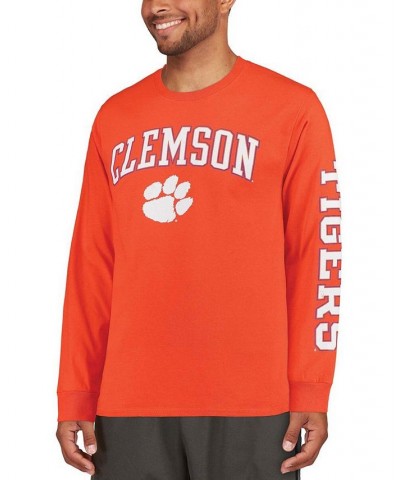 Men's Orange Clemson Tigers Distressed Arch Over Logo Long Sleeve Hit T-shirt $17.59 T-Shirts