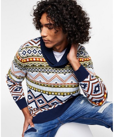 Men's Braxton Jacquard Shawl-Collar Sweater Blue $16.07 Sweaters