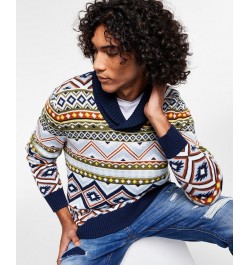 Men's Braxton Jacquard Shawl-Collar Sweater Blue $16.07 Sweaters