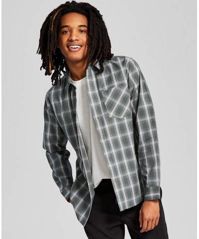 Men's Woven Plaid Long-Sleeve Button-Up Shirt Green $15.60 Shirts