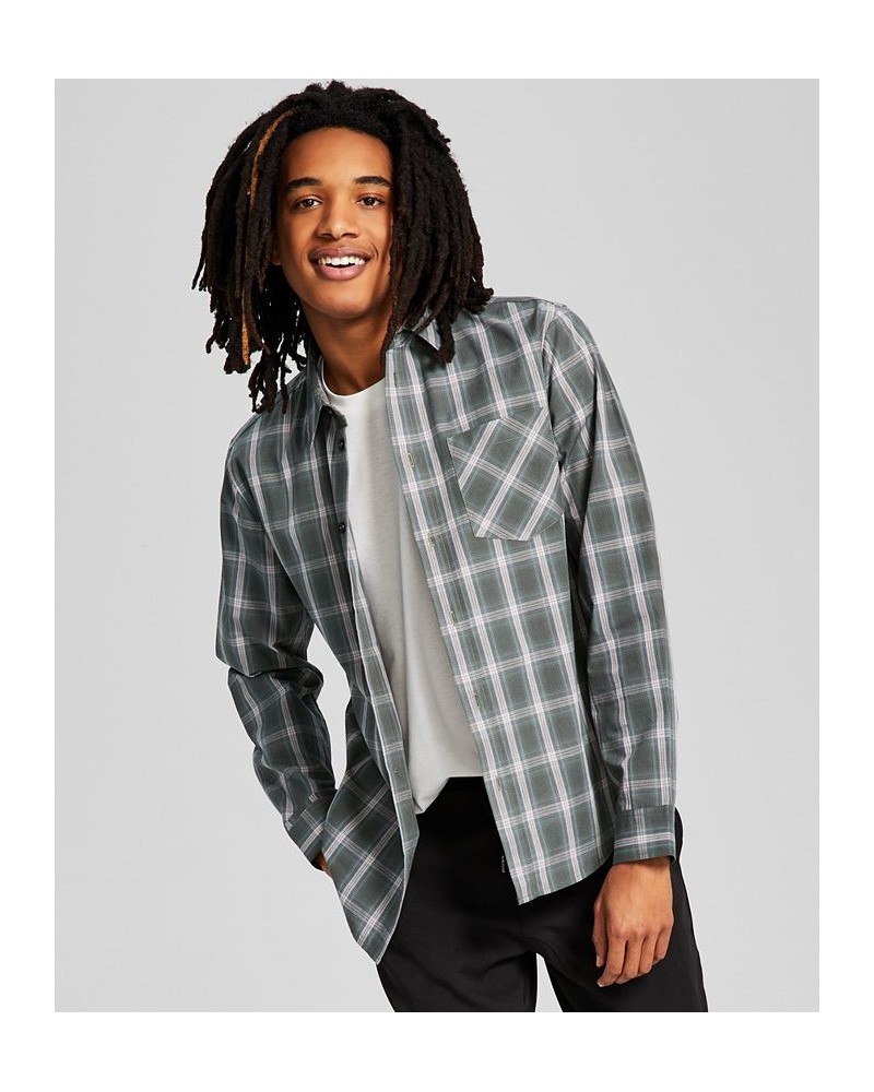 Men's Woven Plaid Long-Sleeve Button-Up Shirt Green $15.60 Shirts