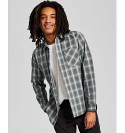 Men's Woven Plaid Long-Sleeve Button-Up Shirt Green $15.60 Shirts