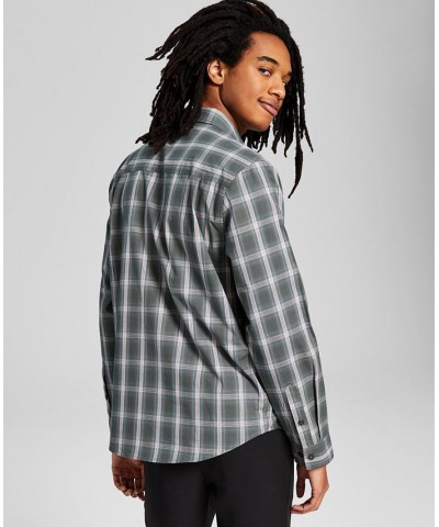 Men's Woven Plaid Long-Sleeve Button-Up Shirt Green $15.60 Shirts