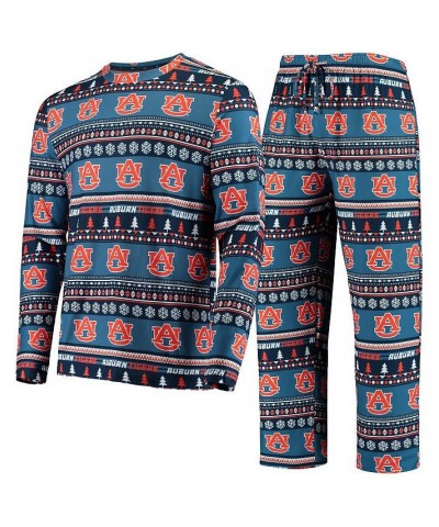 Men's Navy Auburn Tigers Ugly Sweater Knit Long Sleeve Top and Pant Set $30.75 Pajama