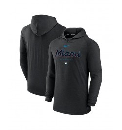 Men's Heather Black Miami Marlins Authentic Collection Early Work Tri-Blend Performance Pullover Hoodie $40.79 Sweatshirt