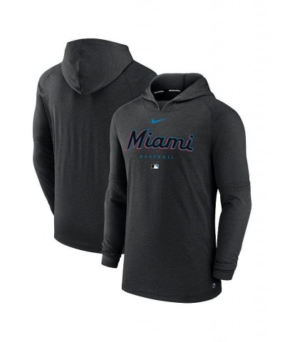 Men's Heather Black Miami Marlins Authentic Collection Early Work Tri-Blend Performance Pullover Hoodie $40.79 Sweatshirt