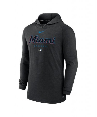 Men's Heather Black Miami Marlins Authentic Collection Early Work Tri-Blend Performance Pullover Hoodie $40.79 Sweatshirt