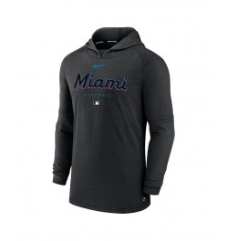 Men's Heather Black Miami Marlins Authentic Collection Early Work Tri-Blend Performance Pullover Hoodie $40.79 Sweatshirt