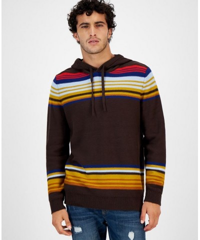 Men's Striped Chenille Hooded Sweater Brown $11.02 Sweaters