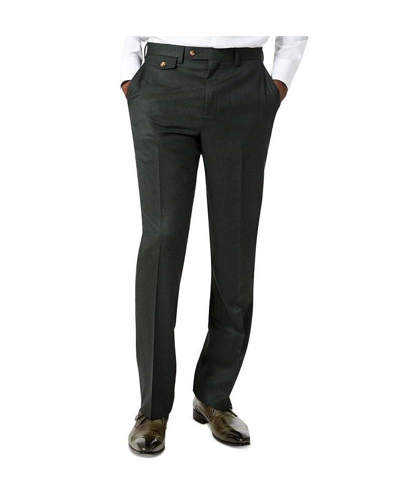 Men's Classic-Fit Wool Suit Pants Green Flannel $42.39 Suits