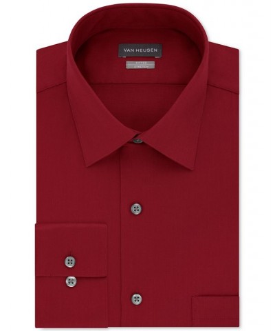 Men's Fitted Stretch Wrinkle Free Sateen Solid Dress Shirt Red $15.75 Dress Shirts