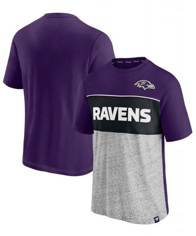 Men's Purple and Heathered Gray Baltimore Ravens Colorblock T-shirt $16.80 T-Shirts