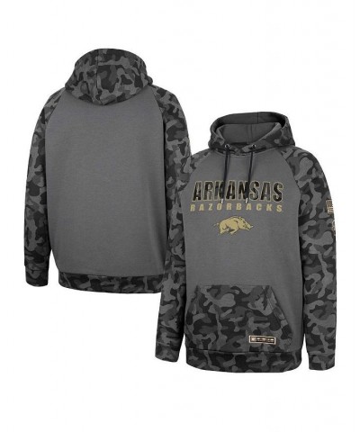 Men's Charcoal Arkansas Razorbacks OHT Military-Inspired Appreciation Camo Stack Raglan Pullover Hoodie $33.79 Sweatshirt