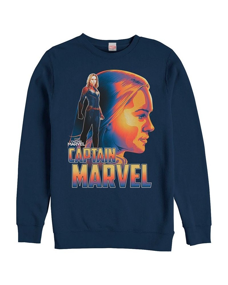 Marvel Men's Captain Marvel Side View Portrait, Crewneck Fleece Blue $24.75 Sweatshirt