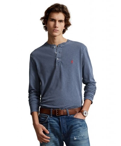 Men's Slub Jersey Henley Shirt Blue $38.49 T-Shirts