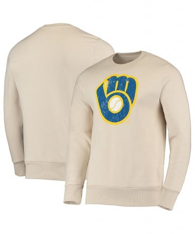 Men's Threads Oatmeal Milwaukee Brewers Fleece Pullover Sweatshirt $46.74 Sweatshirt