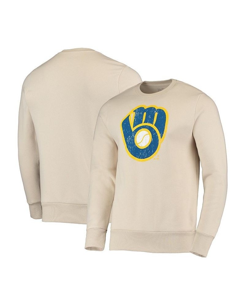 Men's Threads Oatmeal Milwaukee Brewers Fleece Pullover Sweatshirt $46.74 Sweatshirt