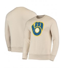 Men's Threads Oatmeal Milwaukee Brewers Fleece Pullover Sweatshirt $46.74 Sweatshirt