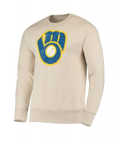 Men's Threads Oatmeal Milwaukee Brewers Fleece Pullover Sweatshirt $46.74 Sweatshirt