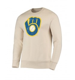 Men's Threads Oatmeal Milwaukee Brewers Fleece Pullover Sweatshirt $46.74 Sweatshirt